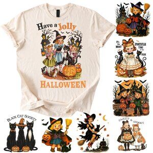 💀Halloween Women's Graphic Tee Retro Witchy Vibes Pumpkin Spooky Season T-Shirt